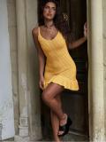 SC Solid Color Knits Ruffles Sling Mini Dress GQNF-F00041D