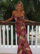 SC Print Off Shoulder Sexy Maxi Dress GQNF-F00025D