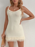 SC Solid Color Tassel Sling Mini Dress GQNF-Y00140DM