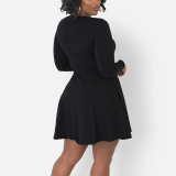SC Plus Size Hollow Out Solid Color Mini Dress NNWF-8157