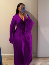 SC Plus Size Pleated Long Sleeve Maxi Dress NNWF-8154