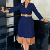 SC Plus Size Color Block Press Pleated Midi Dress GCZF-8649