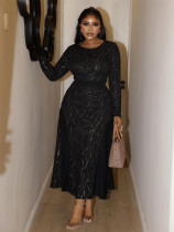 SC Plus Size Long Sleeve O Neck Maxi Dress NNWF-8150
