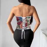 SC Print Wrap Chest Tie Up Tank Tops GPBY-7393