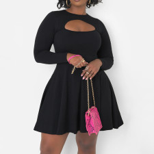 SC Plus Size Hollow Out Solid Color Mini Dress NNWF-8157