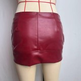 SC PU Leather Belt Patchwork Skirt GPBY-769