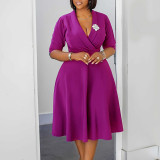 SC Plus Size Solid Color Lapel Midi Dress GCZF-8650