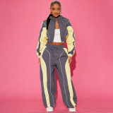 SC Plus Size Contrast Color Patchwork Drawstring Pants Suit YNSF-8022