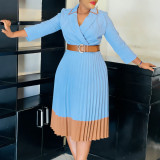 SC Plus Size Color Block Press Pleated Midi Dress GCZF-8649