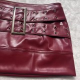 SC PU Leather Belt Patchwork Skirt GPBY-769