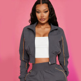 SC Plus Size Long Sleeve Zipper Jackets Two Piece Pants Set YNSF-8021