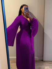 SC Plus Size Pleated Long Sleeve Maxi Dress NNWF-8154