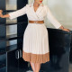 SC Plus Size Color Block Press Pleated Midi Dress GCZF-8649