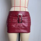 SC PU Leather Belt Patchwork Skirt GPBY-769