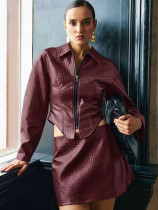 SC Crocodile-pattern PU Leather Jacket And Skirt Set GPBY-139