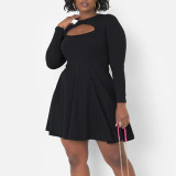SC Plus Size Hollow Out Solid Color Mini Dress NNWF-8157