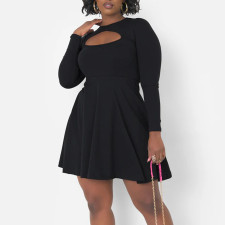 SC Plus Size Hollow Out Solid Color Mini Dress NNWF-8157