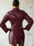 SC Crocodile-pattern PU Leather Jacket And Skirt Set GPBY-139