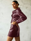 SC Crocodile-pattern PU Leather Jacket And Skirt Set GPBY-139