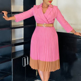 SC Plus Size Color Block Press Pleated Midi Dress GCZF-8649