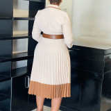 SC Plus Size Color Block Press Pleated Midi Dress GCZF-8649