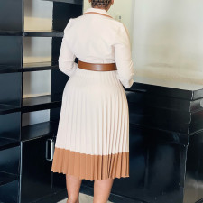 SC Plus Size Color Block Press Pleated Midi Dress GCZF-8649