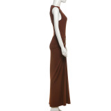 SC Ruched Sleeveless Off Shoulder Maxi Dress GSLF-K25D74305