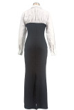 SC Lapel Shirt Long Sleeve Patchwork Split Maxi Dress XHXF-478