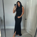 SC Ruched Sleeveless Off Shoulder Maxi Dress GSLF-K25D74305