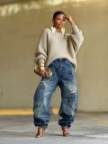 SC Plus Size Holes Patchwork Washed Loose Jeans GYLN-0044