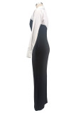 SC Lapel Shirt Long Sleeve Patchwork Split Maxi Dress XHXF-478