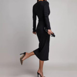 SC V Neck Long Sleeve High Split Maxi Dress GAXB-W511DS