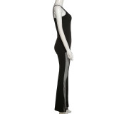 SC Backless Sling Mesh Patchwork Jumpsuit GAXB-Q150JP