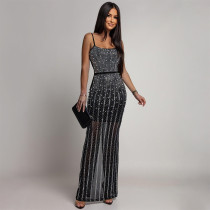 SC Hot Drill Mesh Sling Maxi Dress CYA-902200