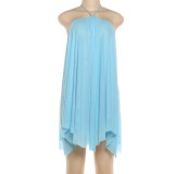 SC Solid Color Halterneck Loose Backless Mini Dress DLSF-K25D88001