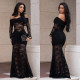 SC One Shoulder Lace Ruched Maxi Dress BY-7620