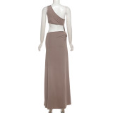SC Slash Neck Solid Color Split Maxi Dress XEF-K25D86428