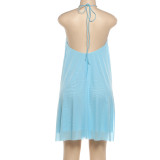SC Solid Color Halterneck Loose Backless Mini Dress DLSF-K25D88001