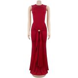 SC Sleeveless Solid Color Backless Maxi Dress BY-7600