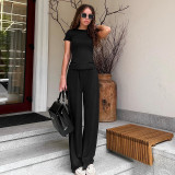 SC Solid Color Short Sleeve Casual Two Piece Pants Set GDSF-Y25ST057