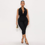 SC Lace Halterneck Backless Seven-Tenths Jumpsuit GDSF-D25JP174