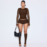 SC Sexy Mesh Long Sleeve Tight Four Piece Short Set GDSF-D25ST389