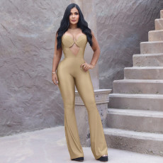 SC Tight Sport Solid Color Micro Flare Jumpsuit GDSF-D24JP701