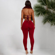SC Furzzy Halterneck Backless Two Piece Pants Set GDSF-C25ST141