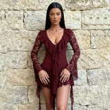 SC Lace Flare Sleeve Solid Color Mini Dress GDSF-D25DS072