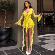 SC Lace Flare Sleeve Solid Color Mini Dress GDSF-D25DS072