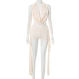 SC Halterneck Sleeveless Backless Tops Short Suit GDSF-J25ST082