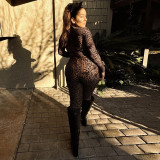 SC Leopard Print Long Sleeve Slim Jumpsuit SHD-9594
