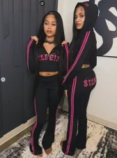 SC Letter Print Long Sleeve Pants 2 Piece Set GFCF-1430