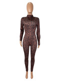 SC Leopard Print Long Sleeve Slim Jumpsuit SHD-9594